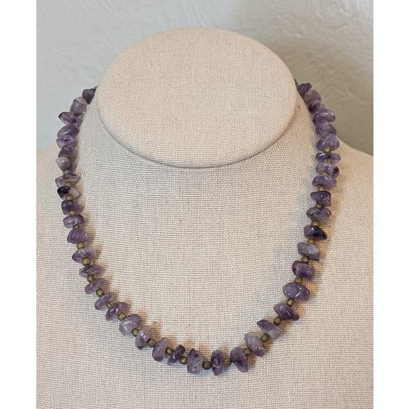 Vintage Natural Amethyst Chip Barrel Clasp 16" Necklace - Picture 1 of 7